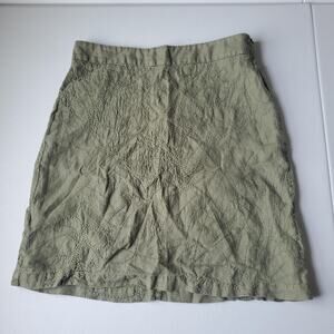 Tommy Bahama Skirt Womens 2 Green Linen Embroidered Floral A Line Mini Boho
